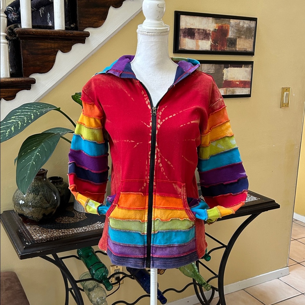 Windhorse Multicolor Patchwork Hoodie Zip Handcra… - image 9
